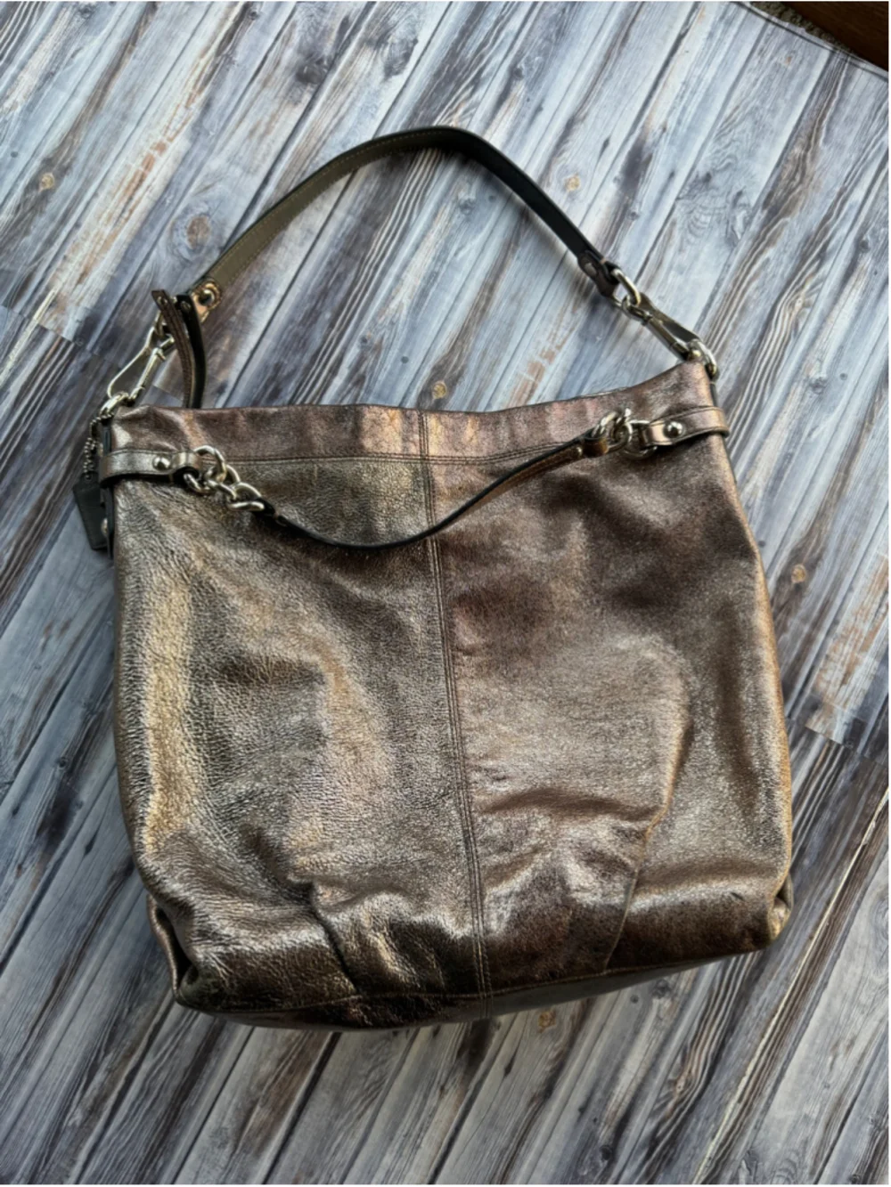 Vintage Coach Brooke F17165 Metallic Pewter Leather Hobo Shoulder Bag
